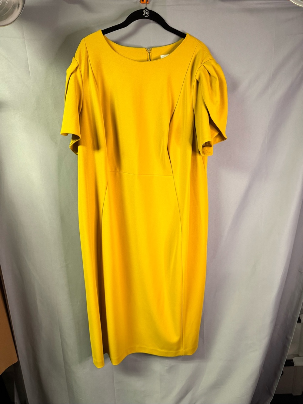 Calvin Klein Mustard Yellow Puff Sleeve Midi Dress 18W